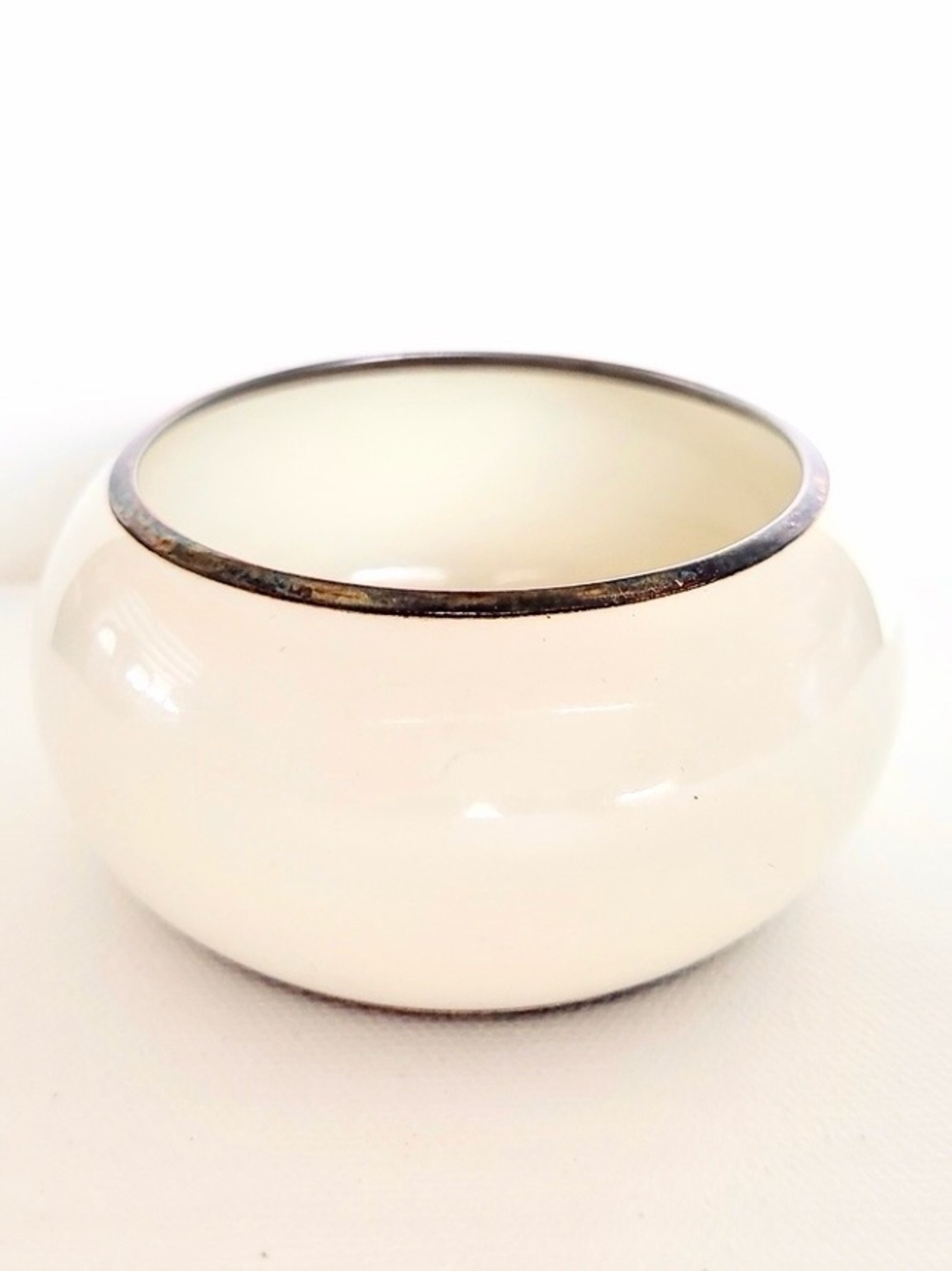 Vintage Cream Enamel Cuff Bracelet Wide Copper Trim Statement